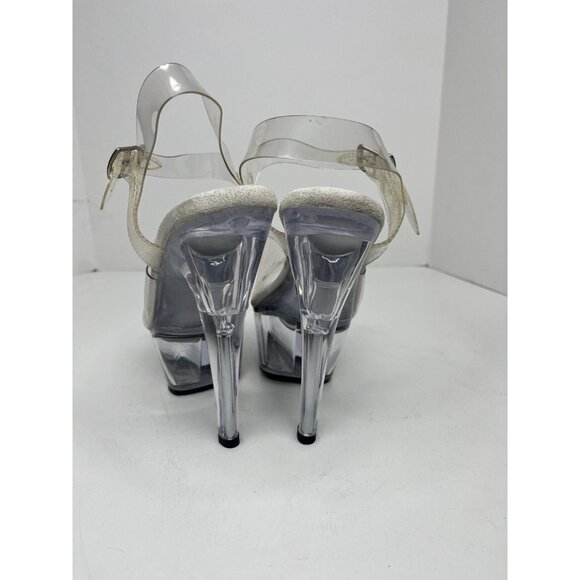 Pleasers Fabulicious 6" Clear Stiletto Heels SZ 7.5 Ankle Strap 2" Platform Lip - Picture 4 of 7